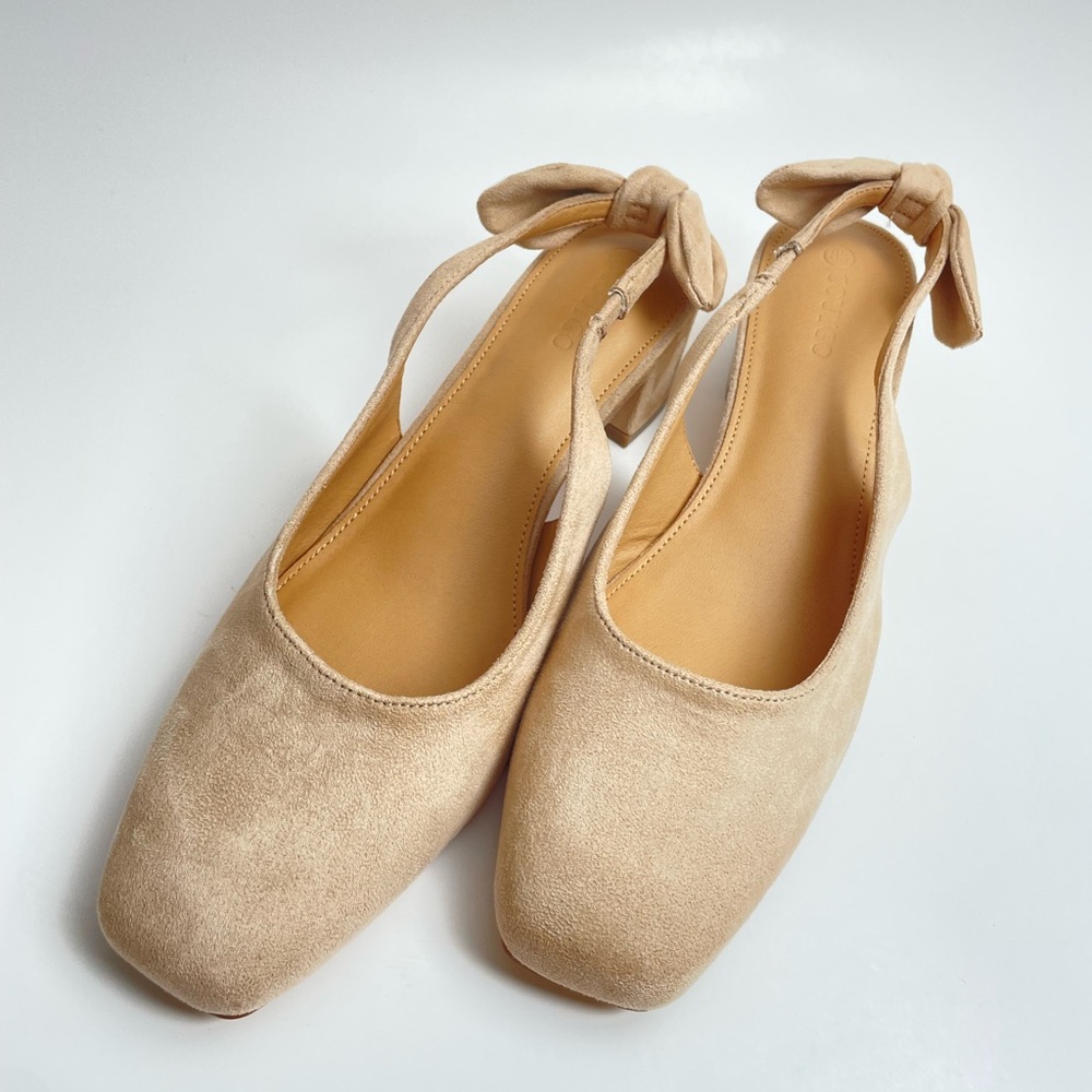 Women’s Chunky Low Heel Bow Slingback Pumps - Color Apricot – Size 8.5 - Picture 4 of 7